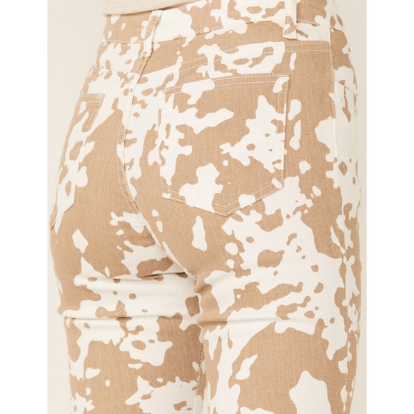NWT Saints & Hearts Cow Print Flare Jeans in Taupe - Picture 3 of 10